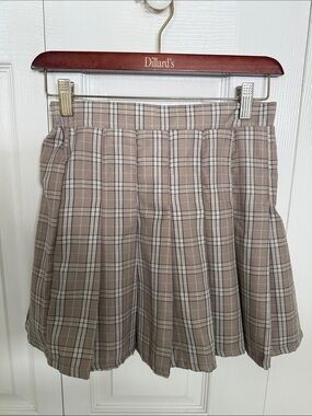 Streetwear Society Taupe Plaid Pleated Skirt